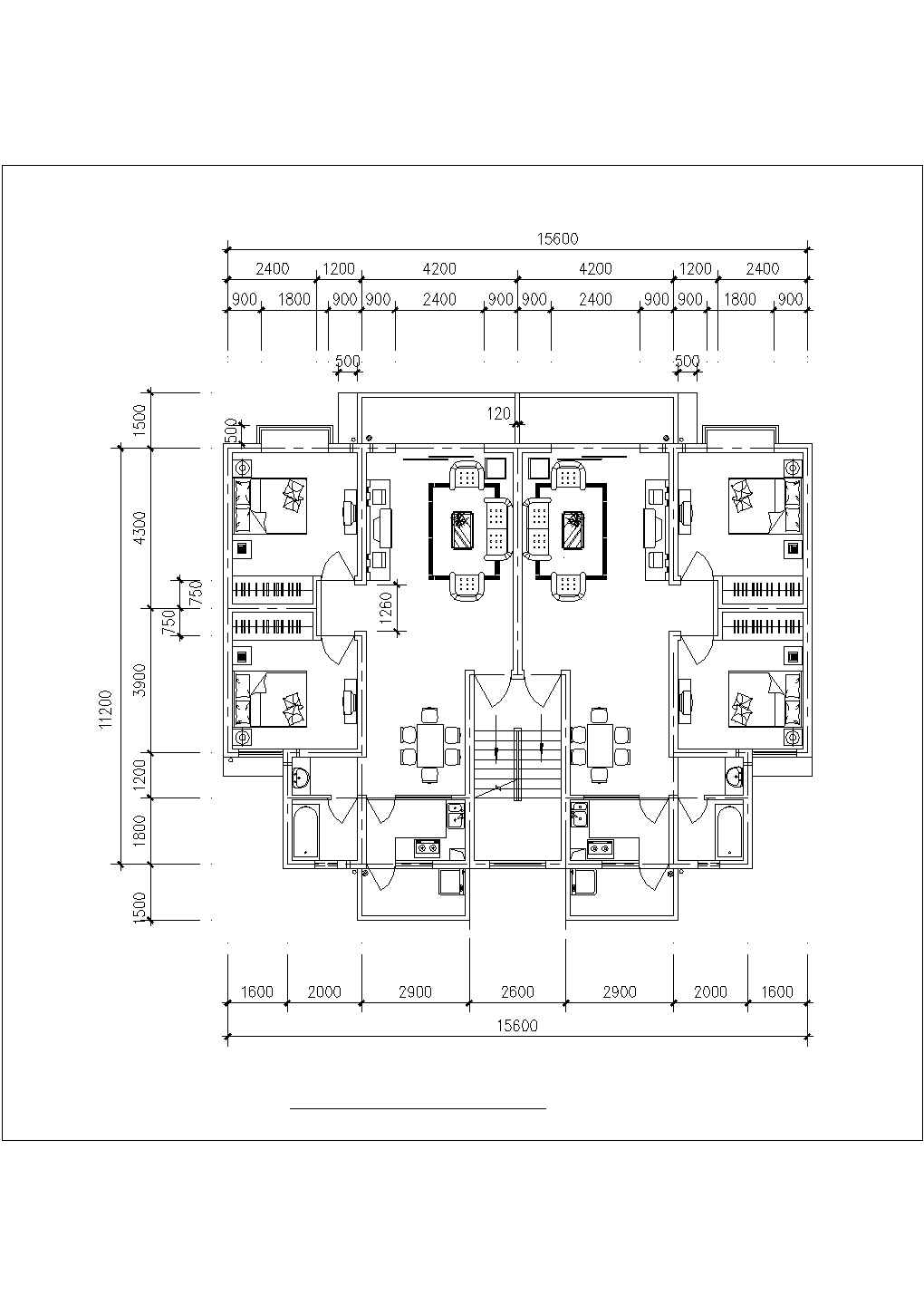 沈阳某新建小区4张120平米左右的热门户型设计CAD图纸