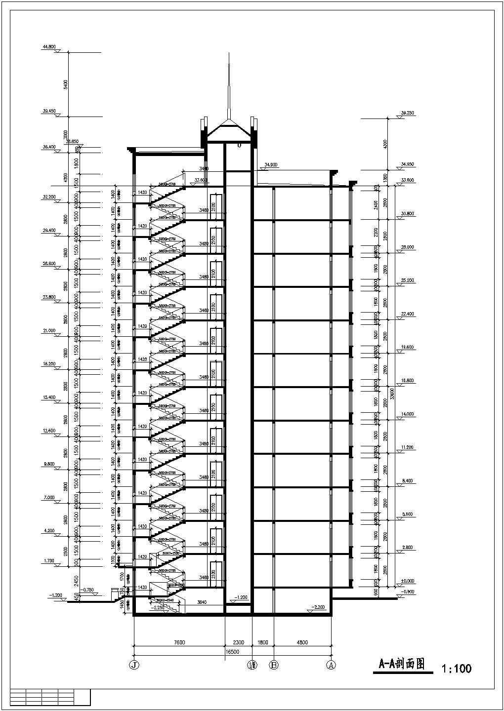 3500平米左右12层框架结构公寓住宅楼建筑设计CAD图纸（顶层为复式）
