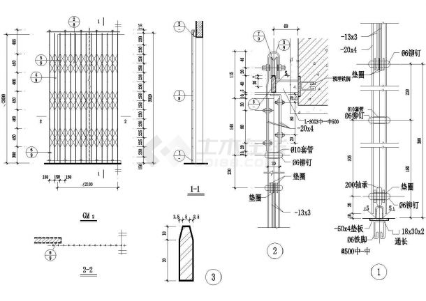 GM2铁栅门（四片）及节点祥图CAD施工图设计-图一