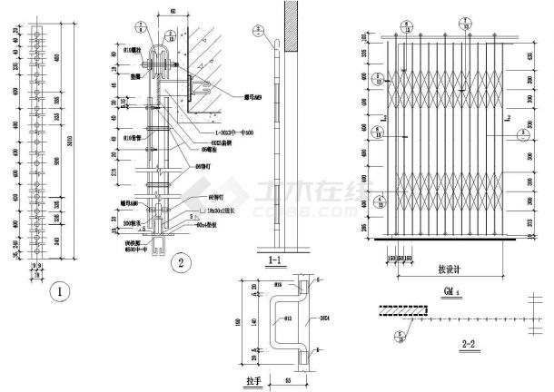 GM4铁栅门（[型）及节点详图CAD施工图设计-图一