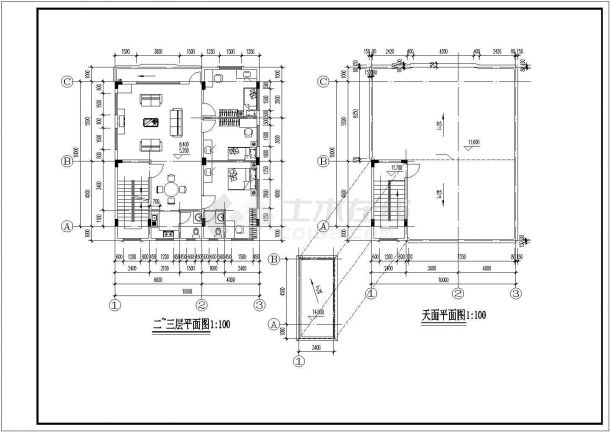 3层砖混结构自建民居楼建筑设计CAD图纸（含夹层和天面层）-图一
