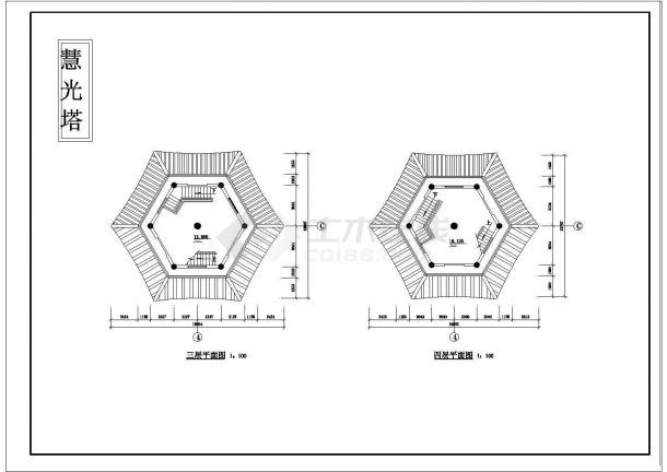 砖混结构古塔建筑设计CAD图纸-图二