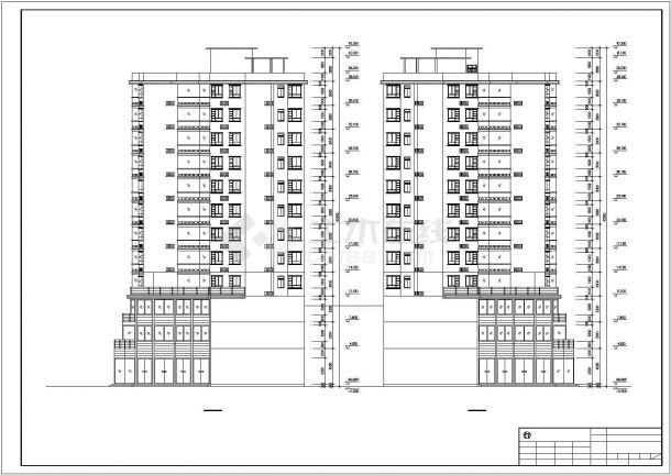 3900平米12层框架结构商住楼平立剖面设计CAD图纸（1-3层商用）-图二