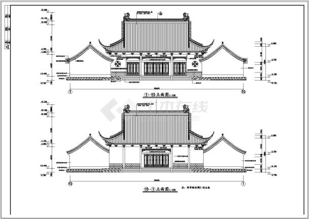 某地区财神殿全套建筑设计CAD施工图-图一