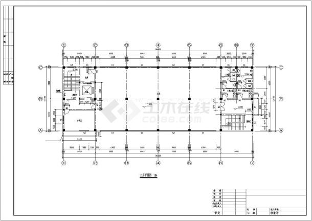 厂房设计_上海浦东区三鲁公路某工厂1350平三层框架厂房建筑结构设计CAD图纸-图一