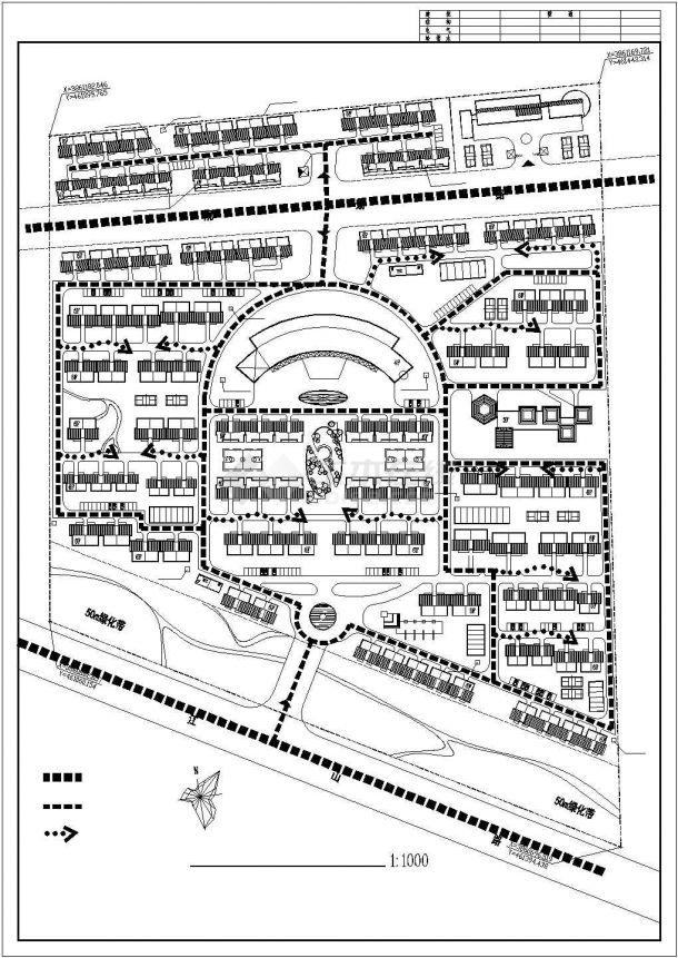 总用地135306.8平米居住总户数1372户社区规划总平面图 道路分析图 景观绿地分析图 用地功能分析图 日照分析cad 图纸-图一