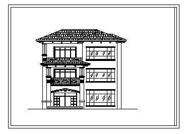 某三层中式别墅设计cad图(含立面图，共四张)-图二