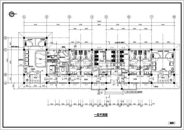 某一层框架结构桑拿中心设计cad全套建筑施工图（含水电设计）-图二