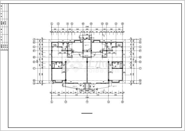 1100平米3层砖混结构住宅楼建筑设计CAD图纸（1层2户）-图一