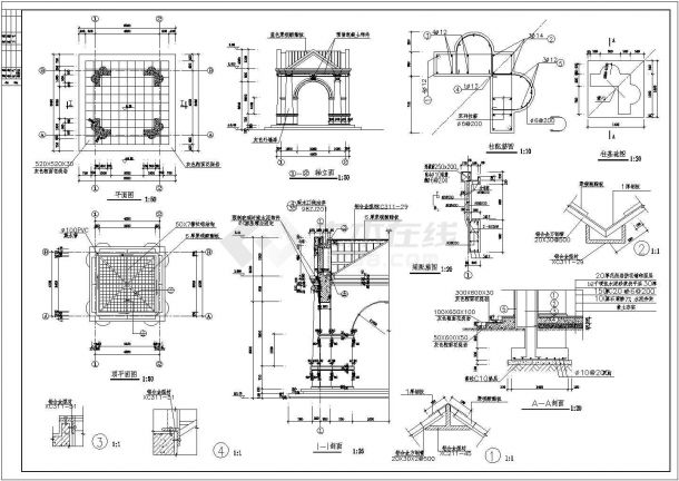 威尼斯式精美凉亭建造CAD套图-图二