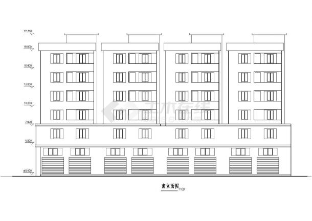 北京某小区临街4150平米6层框混结构商住楼平立剖面设计CAD图纸-图一