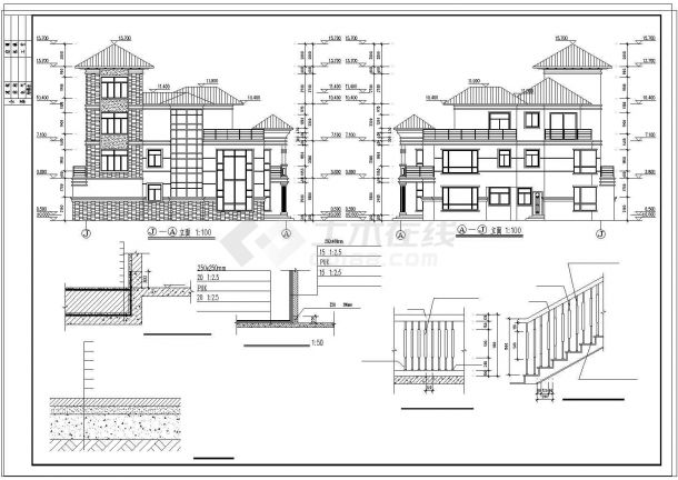 两套仿古别墅建筑设计CAD图纸-图二
