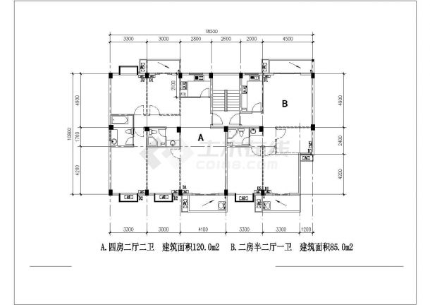 杭州市某新建小区19张80-125平米左右的平面户型设计CAD图纸-图一