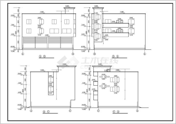 杭州市某小区740平米3层砖混结构商住楼建筑设计CAD图纸-图一