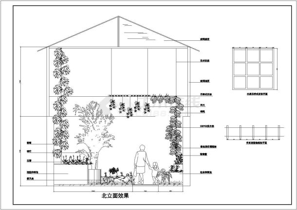 某屋顶花园绿化布置规划cad施工图纸-图二