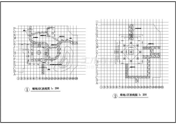 某中学图书馆前绿地CAD景观施工图全套-图一