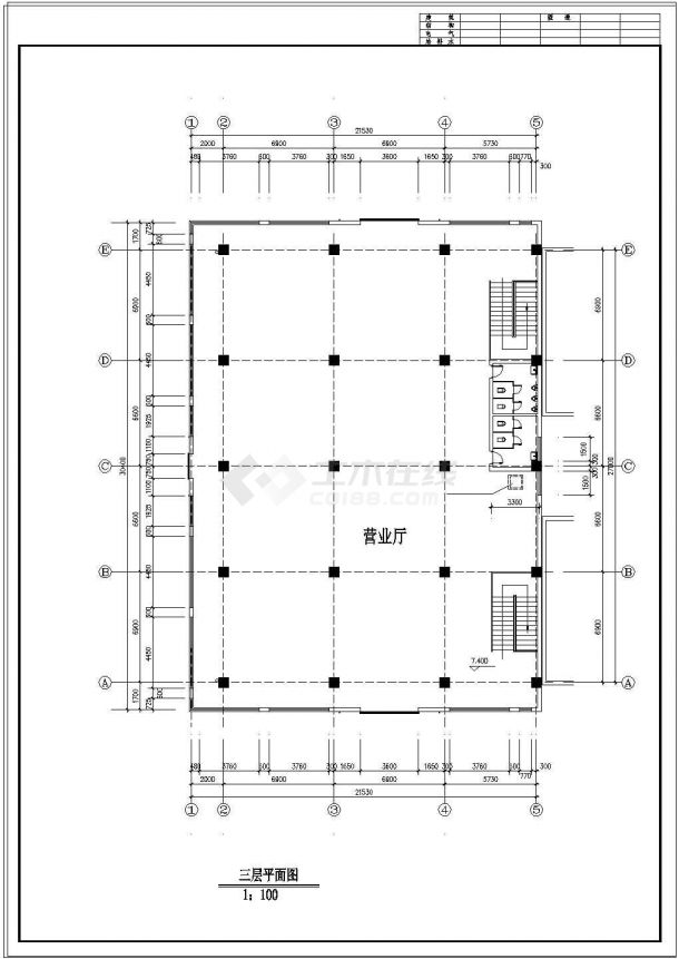 西安古建营业厅CAD建筑设计施工图纸-图一