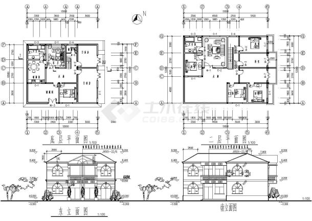 两层别墅建筑CAD图-图二
