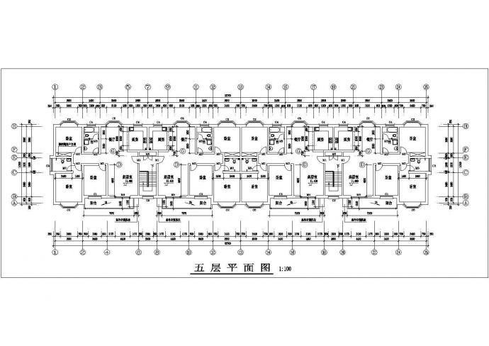 汾阳市某安置小区6层混合结构住宅楼平面设计CAD图纸（1层4户）_图1