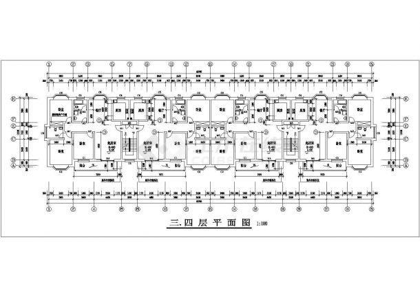 汾阳市某安置小区6层混合结构住宅楼平面设计CAD图纸（1层4户）-图二