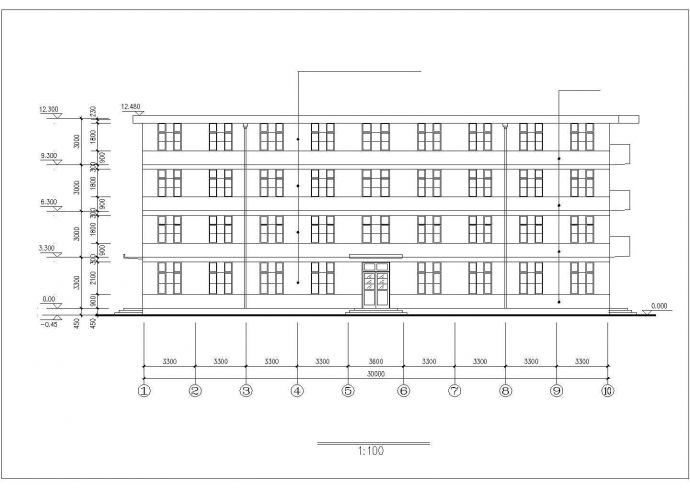 北京某科技公司2100平米四层框架结构宿舍楼平立剖面设计CAD图纸_图1