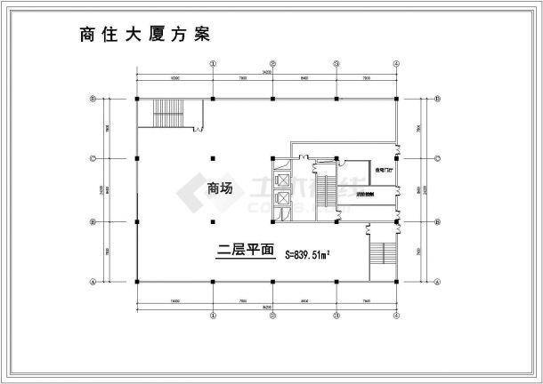 1万平米左右15层框架结构商住楼平面设计CAD图纸（1-3层商用）-图一