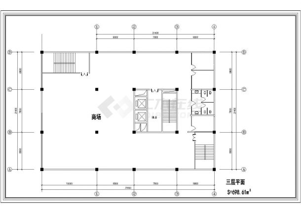 1万平米左右15层框架结构商住楼平面设计CAD图纸（1-3层商用）-图二