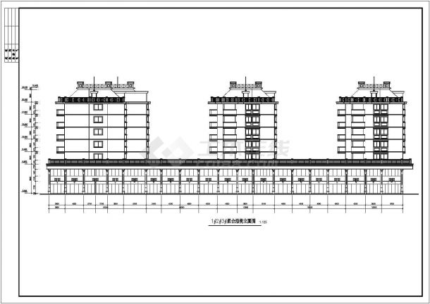 临街三栋7层框混结构组合式商住楼建筑设计CAD图纸（1-2层商用）-图二