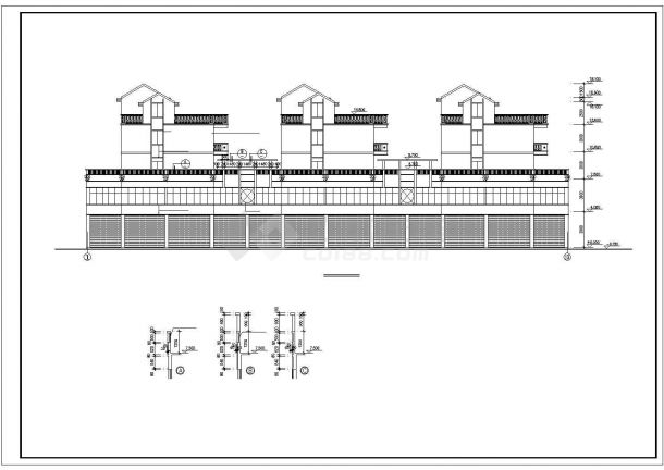 临街三栋6层框架结构组合式商住楼全套建筑设计CAD图纸（1-3层商用）-图二