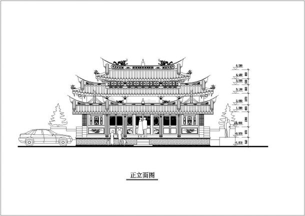 闽南市某古建筑平立面CAD布置图-图二