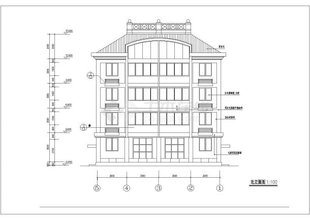 徐州某小区550平米4层框混结构住宅楼平立剖面设计CAD图纸-图二