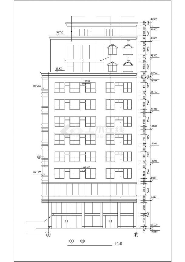 某10层框架结构商务酒店平立剖面设计CAD图纸（1-2层商用）-图一