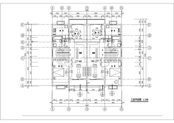 某现代化小区4层混合结构住宅楼平立剖面设计CAD图纸（1层2户）-图一