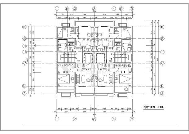 某现代化小区4层混合结构住宅楼平立剖面设计CAD图纸（1层2户）-图二