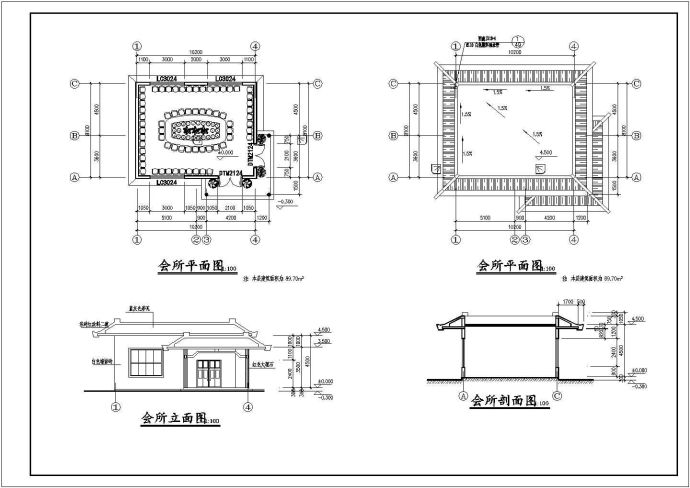 武汉市某高档居住区内部单层业主会所平立面设计CAD图纸_图1