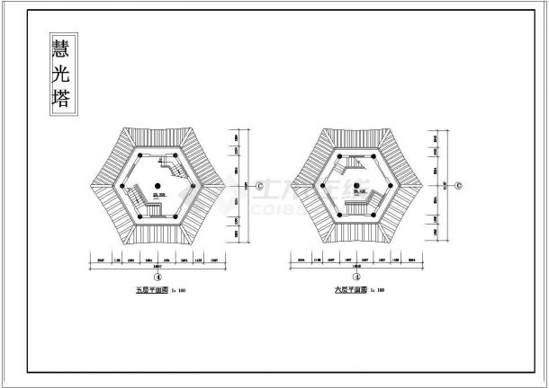 砖混结构古塔建筑施工cad设计图纸-图二