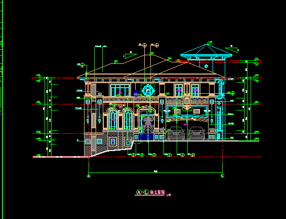 某市多层别墅建筑CAD施工设计立面图纸-图二