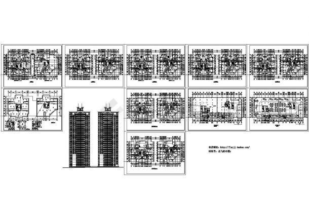 长70.85米 宽28.75米 26层双塔式 1楼梯2电梯6户住宅楼设计图（cad版本，dwg格式）-图一