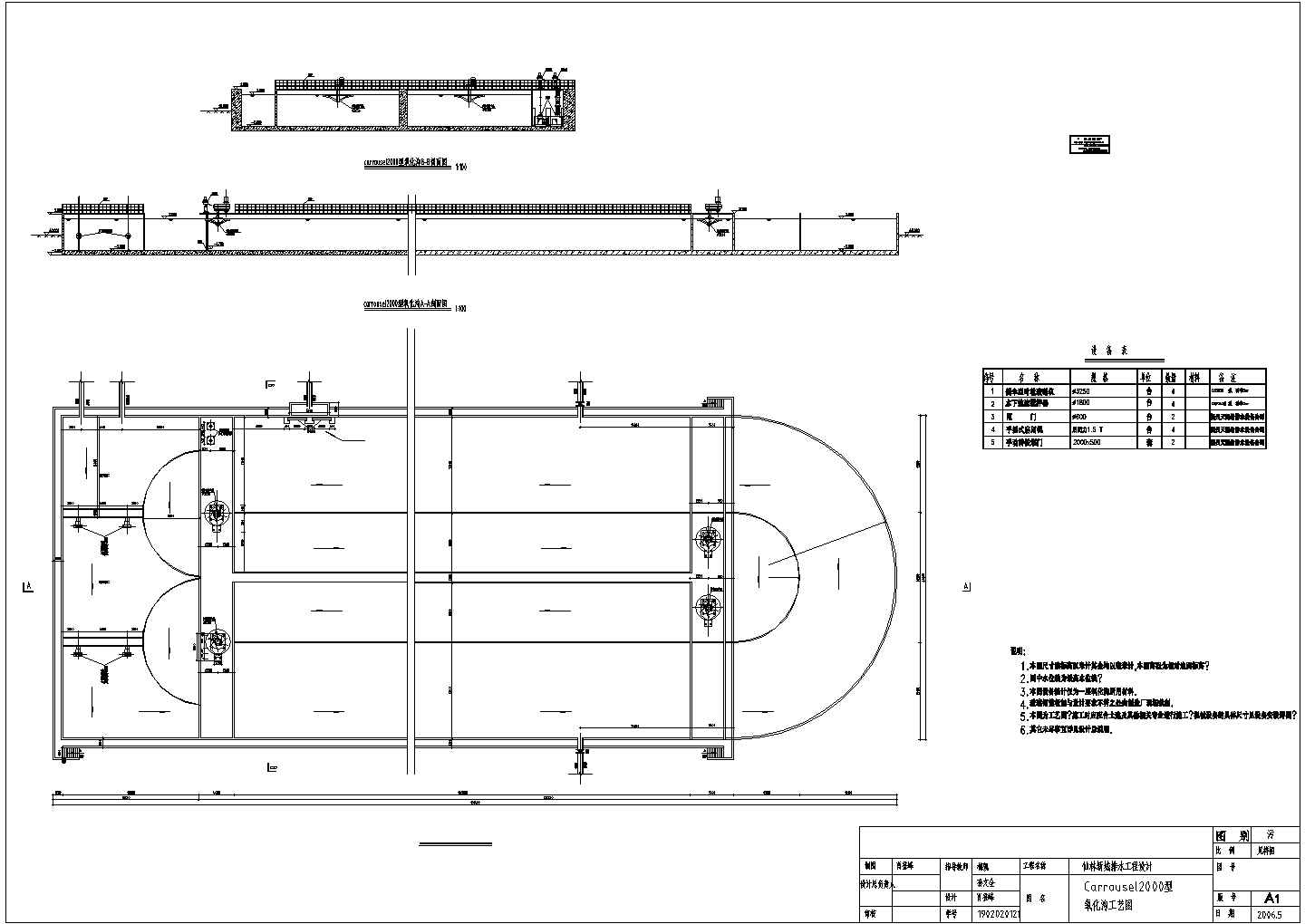Carrousel2000型氧化沟平、剖面CAD图