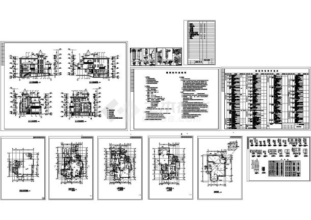 某地三层框架结构别墅建筑设计cad全套施工图纸（含设计说明）-图一