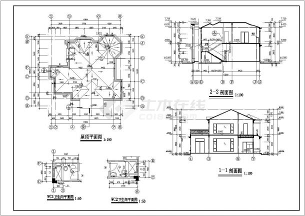 某框混结构二层欧式风格别墅设计cad全套建筑施工图（含设计说明）-图二