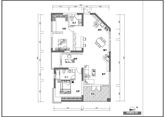 某样板房设计建筑施工CAD平面图_图1