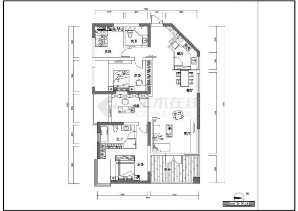 某样板房设计建筑施工CAD平面图-图二
