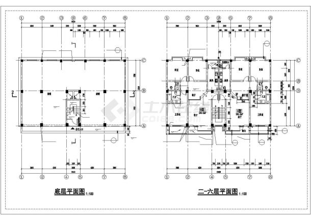 苏州苏香名苑小区1500平米6层框架结构住宅楼建筑设计CAD设计图-图二