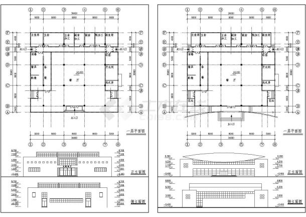 小学小食堂建筑设计CAD图-图一
