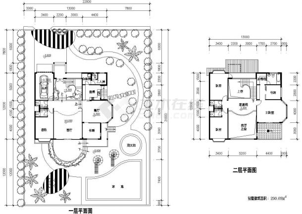 31.8x22.8m二层290.68平米别墅设计CAD平面图-图一