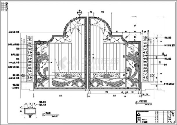 一小区大门的立面框架CAD施工参考结构套图-图一