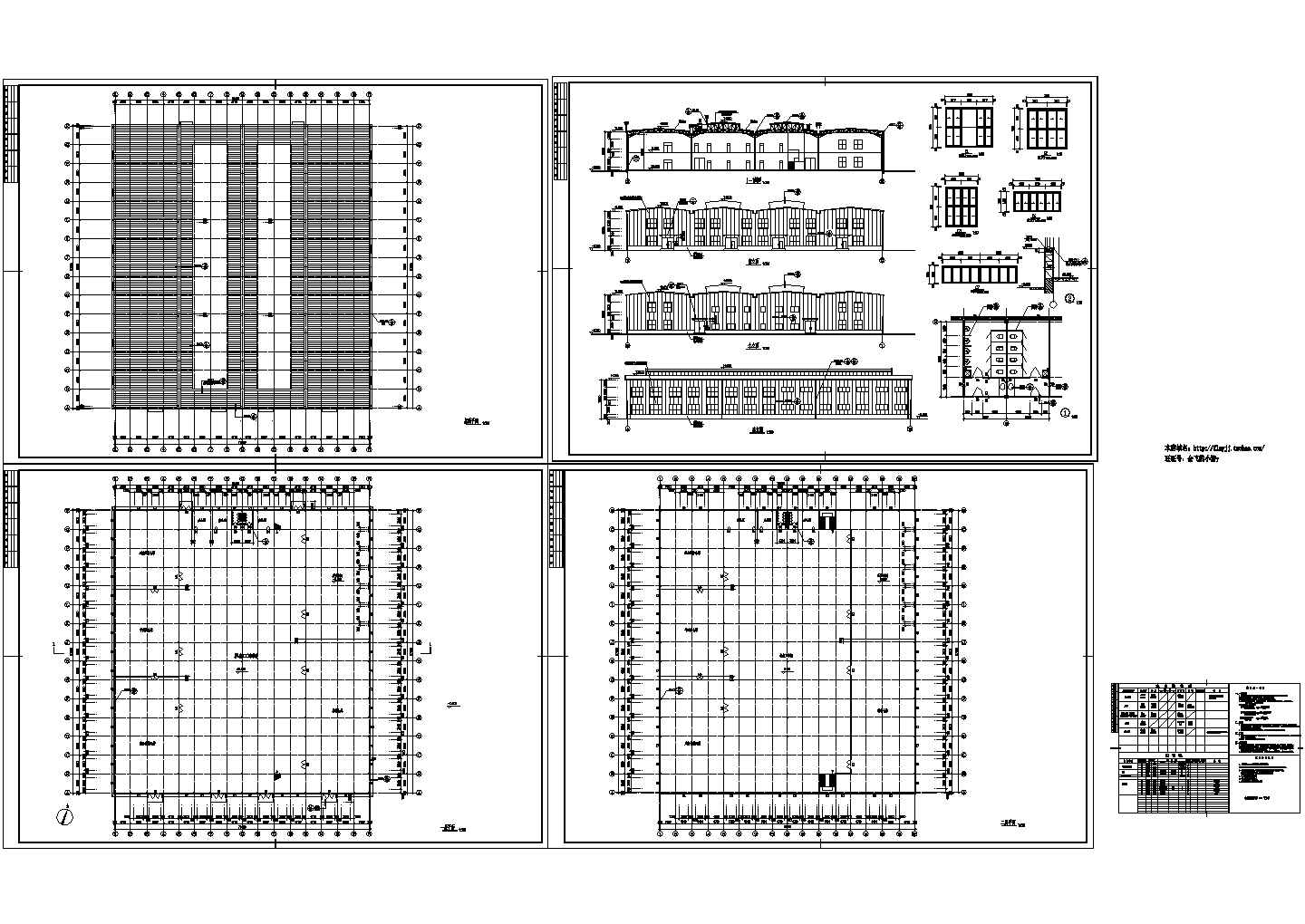 2层6953平米钢结构厨柜厂车间建筑施工cad图【平立剖 窗大样 卫生间大样 说明】