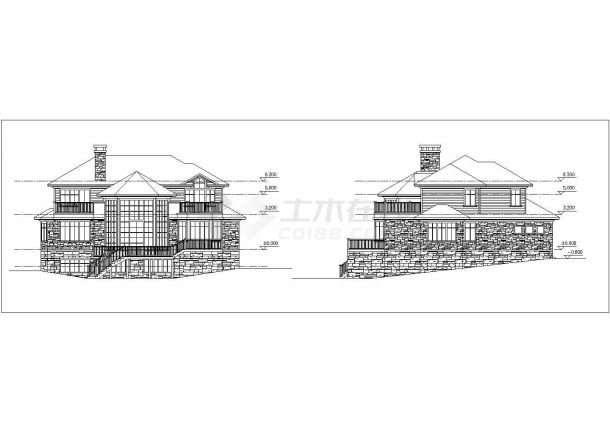 某地区豪华独栋别墅建筑方案设计施工CAD图纸（含效果图、设计说明）-图二