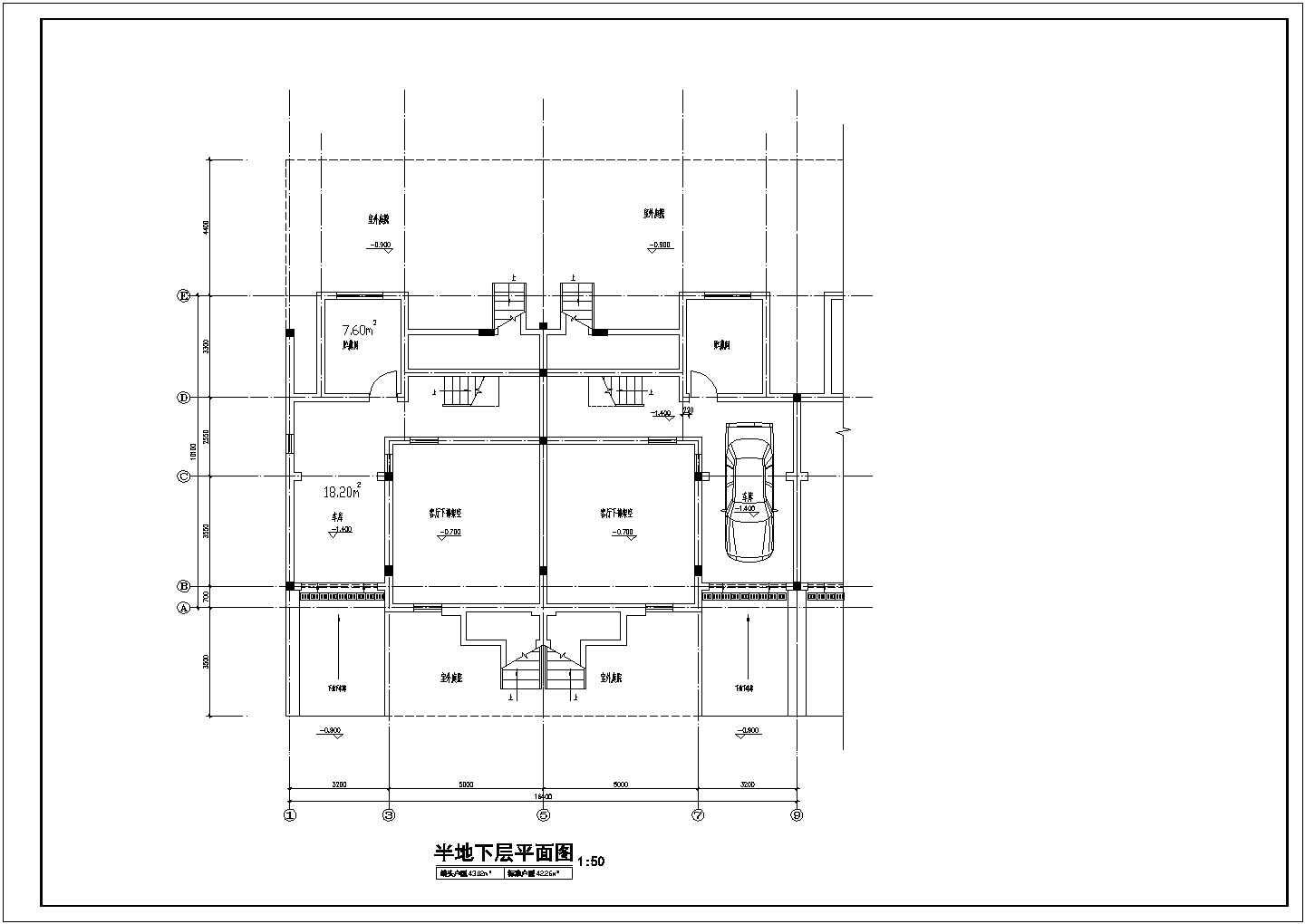 居住小区B型别墅详细设计施工建筑CAD平面图纸